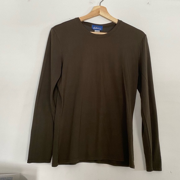 Ralph Lauren all-over print open collar long sleeve rayon shirt, women's size M Rayon brown type Vintage Second Hand